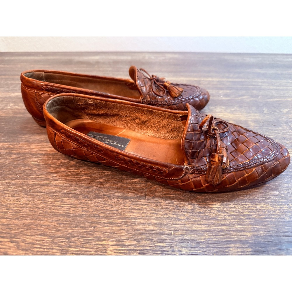 Sesto Meucci Florence Woven Leather Tassel Loafers Brown Italian Flat Womens 8.5 - Picture 7 of 9